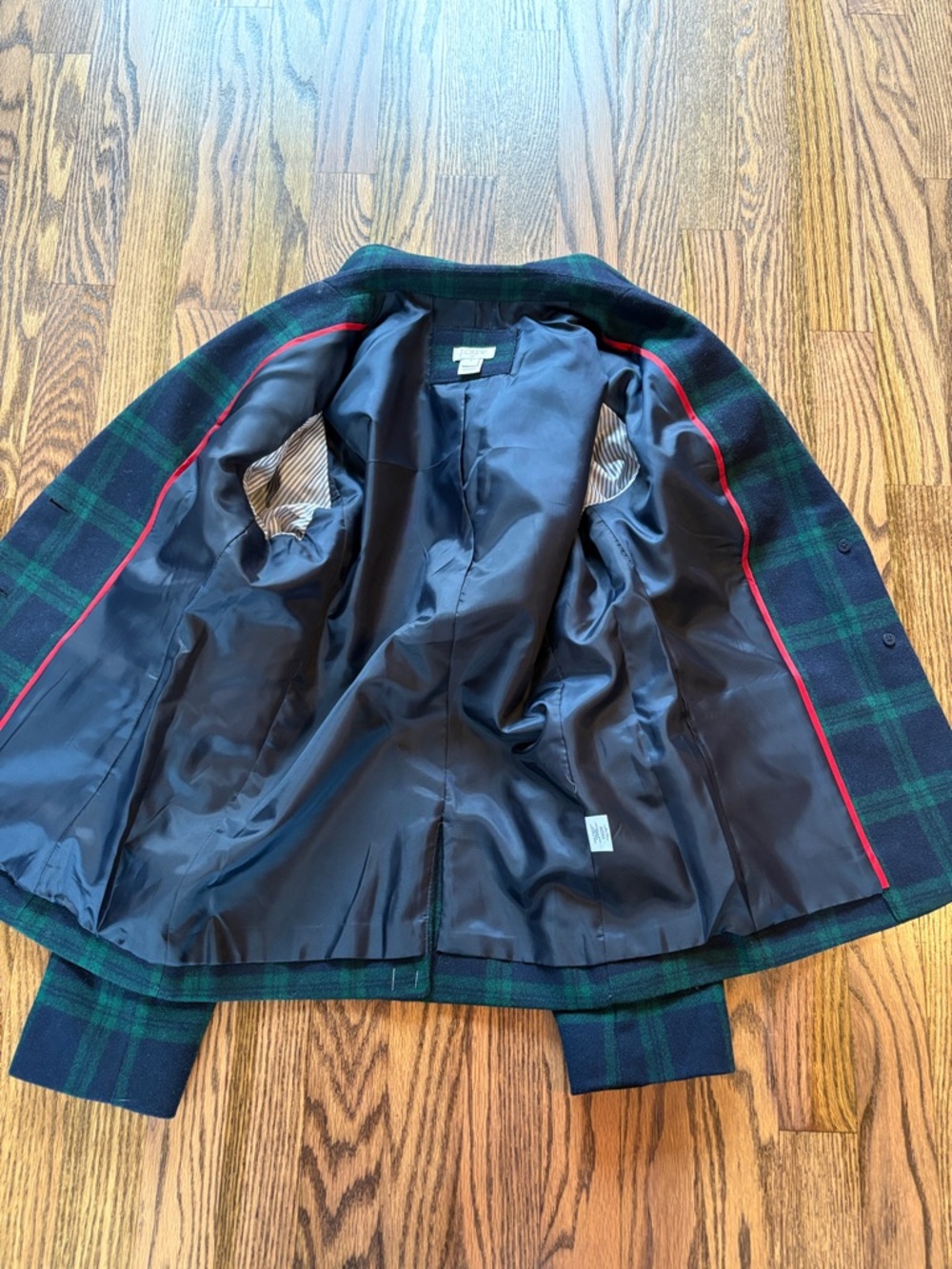 J Crew sz 4 wool green and blue plaid blazer with gold crested buttons - Picture 11 of 11